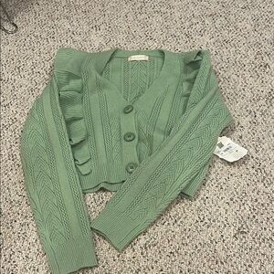 Altar'd State Green Ruffled Cardigan Sweater